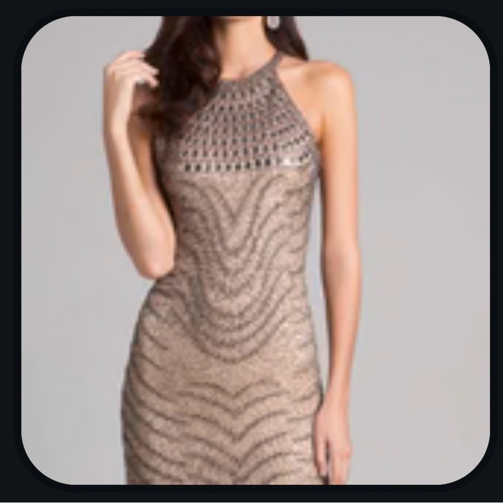 LARA Beaded High-Neck Dress in Silver and Purple